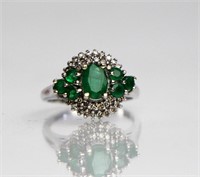 14K GOLD RING WITH DIAMONDS AND EMERALDS