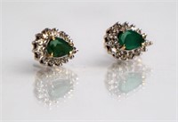 PAIR 14K GOLD EARRINGS WITH DIAMONDS AND EMERALDS