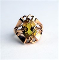 14K ROSE GOLD RING WITH YELLOW STONE