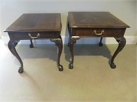 PAIR CARVED HENREDON BALL AND CLAW SIDE TABLES