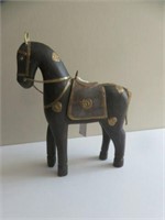 WOOD AND BRASS TRIMMED HORSE
