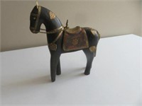 WOOD AND BRASS TRIMMED HORSE