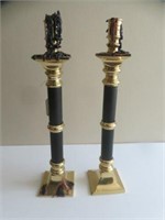 PAIR BLACK AND GOLD FRENCH STYLE CANDLESTICKS