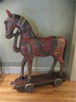 LARGE CARVED WOOD HAND PAINTED HORSE ON