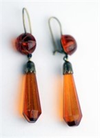 RUSSIAN SILVER & AMBER DROP EARRINGS