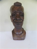 HEAVY CARVED WOOD BUST SIGNED MAW EMA