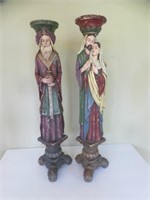 PAIR FIGURAL CARVED CANDLEHOLDERS