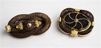 TWO GOLD VICTORIAN MOURNING HAIR BROOCHES