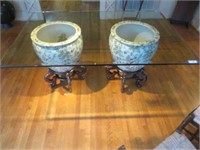 BEVELED GLASS DINING TABLE WITH LARGE ORIENTAL