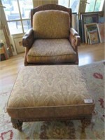 CENTURY ORNATE CARVED CHAIR AND OTTOMAN