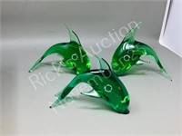 3- Murano glass dolphins (green)