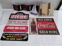 115 - VINTAGE LOOKING COCA COLA TIN SIGNS & DECOR