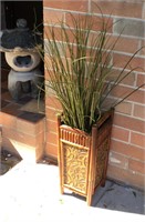 Bamboo container with faux grasses