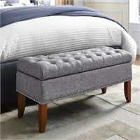 Grey Tufted Linen Bench