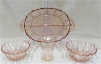 Depression glass-platter-2 sm bowls-juice glass
