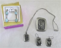 Jewelry set-Sweden-Pewter-pin-necklace & earrings