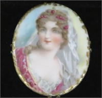 Portrait Pin Porcelain Hand Painted. Circa 1900's