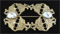 Brooch-Pin-Ornate-Gold color+ small stones 2.76