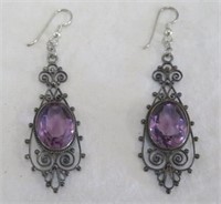 Earrings-pierced -purple color stones