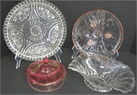 Glassware-2 round plates-mismatch relish dish