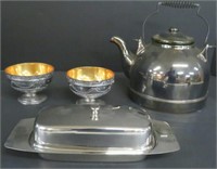 Teapot-gun metal color-Japan-2 footed bowls