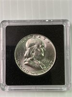 1957 D Franklin Silver Half Dollar GEM BU- in