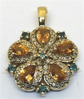 10KT YELLOW GOLD CITRINE/PERIDOT & AND DIAMOND