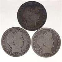 1900, 1900-o, 1900-s Barber Half Dollars