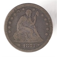 1874 Seated Liberty Quarter (Rarer Coin)