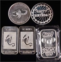 Fine Silver Bars & Rounds - Birthday & Scorpio (5)