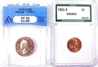 1979-s proof Quarter & 1955-s Penny
