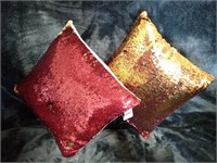 NEW Set of 2 Red/Gold Sequill Pillows