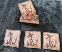 New Anchor Coasters set of 4 w/Holder
