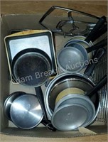 Assorted pots, pans, bakeware, grates