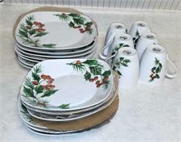 19 pieces Gibson Holly and berries porcelain