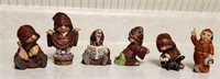 6 assorted Monk porcelain figurines