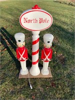 Lighted North Pole Sign and 2 Soldiers