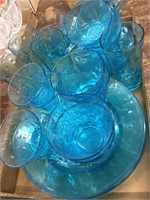 Blue glassware, dishes,