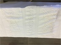 Queen sized, white crocheted blanket