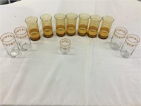 Amber glass drinking glasses straight and with
