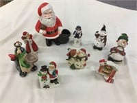 Christmas figurines, one snowman bell