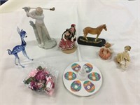 Some glass figurines, Palomino horse and little