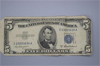 $5.00 SILVER CERTICATE BLUE SEAL 1953 A SERIES
