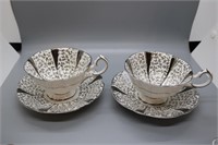2 QUEEN ANNE SILVER LACE CUP & SAUCERS