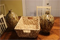 2 12" VASES AND BASKET
