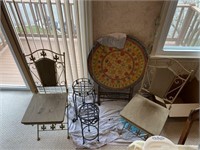 Round mosaic tile table, Chairs, stands