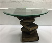 Faux Book Glass Top Side Table K14G