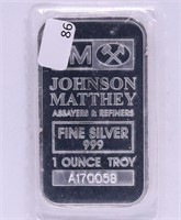 JOHN MATHEY 1 OZ .999 SILVER BAR