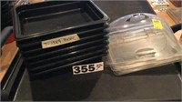 7 CAMBRO SHALLOW H PANS 9"X13"; 2 PLASTIC LIDS