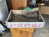 WOOD PEPSI CRATE AND CONTENTS